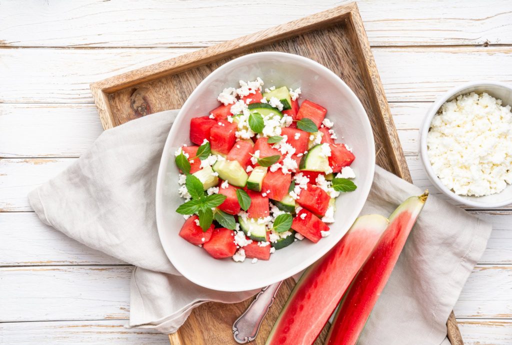 Fris zomerslaatje met watermeloen en feta