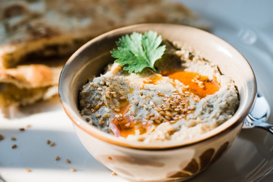 Aubergine-kikkererwten spread